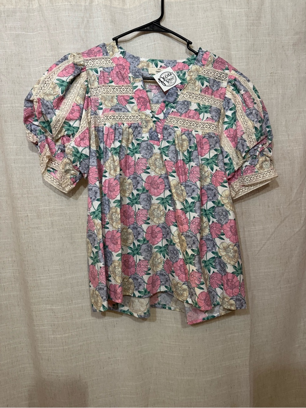 Floral Puff-Sleeve Women's Top in Pink Multi